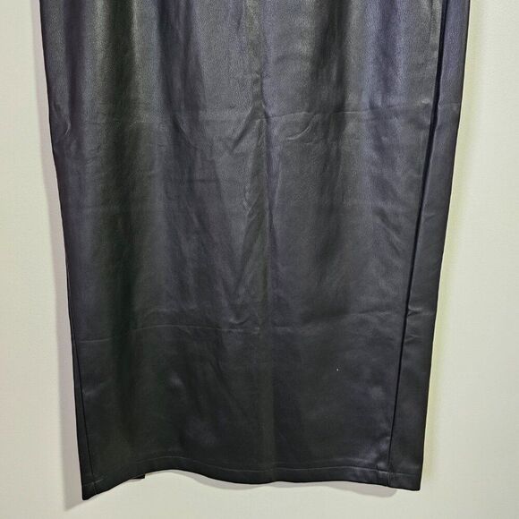 EUC TOPSHOP BLACK FAUX LEATHER TWISTED MIDI SKIRT SIDE SLIT SIZE 8 / SMALL - Picture 9 of 16